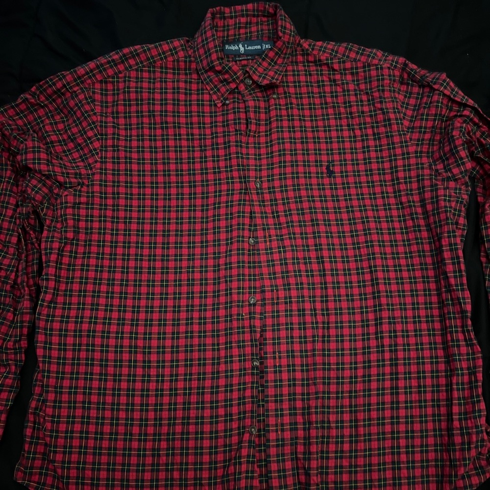 Ralph Lauren checkered long sleeve shit red and green squares
